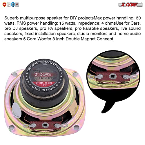 5 CORE 3 inch 5 Pieces Subwoofer Replacement DJ Speaker Sub Woofer Loudspeaker Wide Range Loud WF 3 inch DBL SQ 5pcs