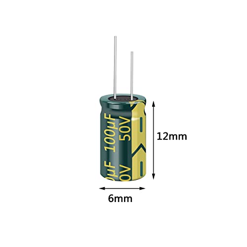 Cermant 100pcs 50V 100UF Capacitor 6X12mm(0.24x0.47in) High Frequency Aluminum Electrolytic Capacitors for TV, LCD Monitor, Radio, Stereo, Game