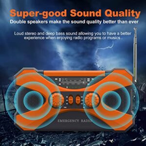 【10000mAh】 Emergency Radio Hand Crank Solar, NOAA Weather Radio Multiple Power Sources,Flashlight, Reading Lamp,Cell Phone Charger, SOS Alarm, Portable AM/FM/WB Radio with Headphone Jack (Orange)