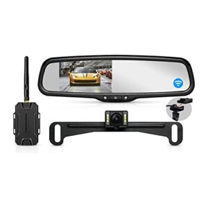 auto-vox t1400 upgrade wireless backup camera for car/trucks, no wiring, no interference, oem look rear view mirror camera monitor with ip 68 waterproof super night vision back up camera