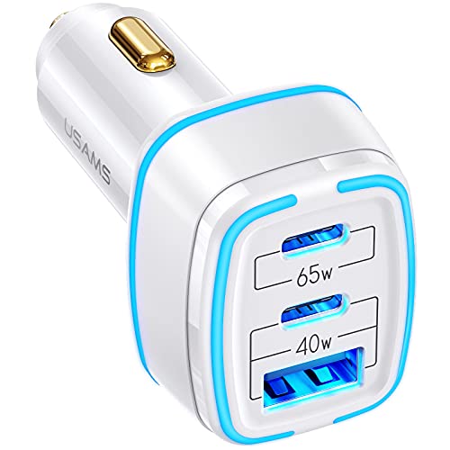 105W USB C Car Charger,3 Port PD 65W 20W PPS 45W Type C Super Fast Charging QC4.0 20W Cigarette Lighter Adapter Fast USB Car Charger for iPhone 13 12 Pro Max Samsung Galaxy S21 Note 20 iPad MacBook