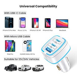 105W USB C Car Charger,3 Port PD 65W 20W PPS 45W Type C Super Fast Charging QC4.0 20W Cigarette Lighter Adapter Fast USB Car Charger for iPhone 13 12 Pro Max Samsung Galaxy S21 Note 20 iPad MacBook