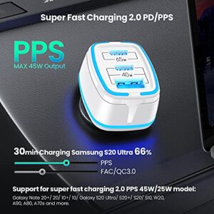 105W USB C Car Charger,3 Port PD 65W 20W PPS 45W Type C Super Fast Charging QC4.0 20W Cigarette Lighter Adapter Fast USB Car Charger for iPhone 13 12 Pro Max Samsung Galaxy S21 Note 20 iPad MacBook