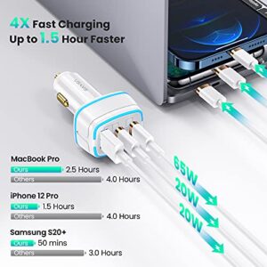 105W USB C Car Charger,3 Port PD 65W 20W PPS 45W Type C Super Fast Charging QC4.0 20W Cigarette Lighter Adapter Fast USB Car Charger for iPhone 13 12 Pro Max Samsung Galaxy S21 Note 20 iPad MacBook