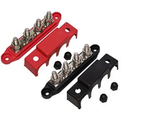 (red & black) 3/8″ 4 stud power distribution block -busbar- with cover – made in the usa