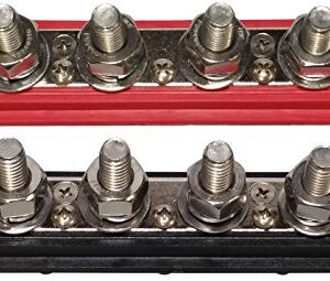 (Red & Black) 3/8" 4 Stud Power Distribution Block -BUSBAR- with Cover - Made in The USA