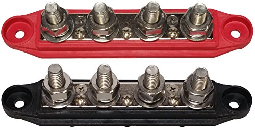 (Red & Black) 3/8" 4 Stud Power Distribution Block -BUSBAR- with Cover - Made in The USA