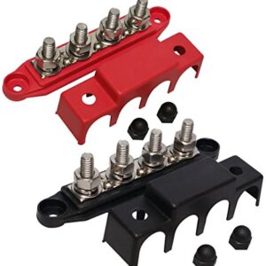 (Red & Black) 3/8" 4 Stud Power Distribution Block -BUSBAR- with Cover - Made in The USA