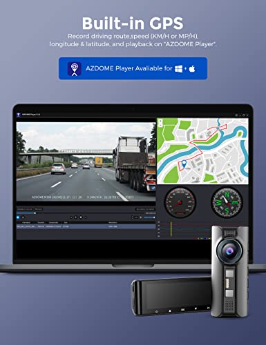 AZDOME 4K Dual Dash Cam Built-in WiFi GPS Front 4K/2.5K and Rear 1080P, with 64GB Card, Dual Dash Camera for Cars, 3.19" Display, Dashboard Camera Recorder Capacitor, Parking Mode, Support 256GB Max
