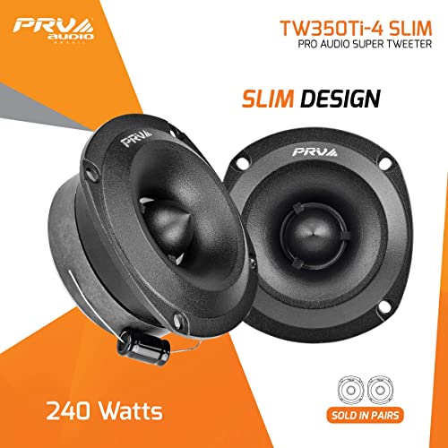 PRV AUDIO TW350Ti-4 Slim Pro Car Audio Tweeter - Titanium Bullet Tweeter 4 Ohms - HIGH SPL Super Tweeter - Ultra Slim Easy to Mount Tweeter (Pair)