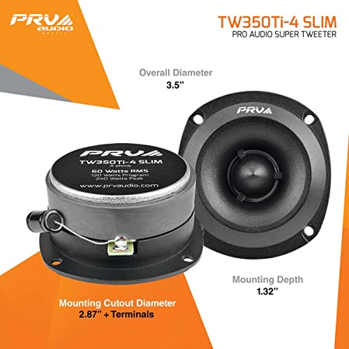 PRV AUDIO TW350Ti-4 Slim Pro Car Audio Tweeter - Titanium Bullet Tweeter 4 Ohms - HIGH SPL Super Tweeter - Ultra Slim Easy to Mount Tweeter (Pair)