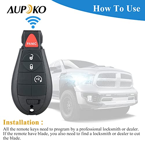 Aupoko GQ4-53T 4 Buttons Keyless Entry Remote Key Fob, Replace# 56046955,56046955AG, 56046955AA, 56046955AB, Replacement for Dodge 2013-2018 Ram 1500 2500 3500