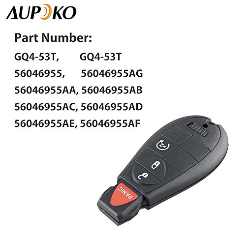 Aupoko GQ4-53T 4 Buttons Keyless Entry Remote Key Fob, Replace# 56046955,56046955AG, 56046955AA, 56046955AB, Replacement for Dodge 2013-2018 Ram 1500 2500 3500