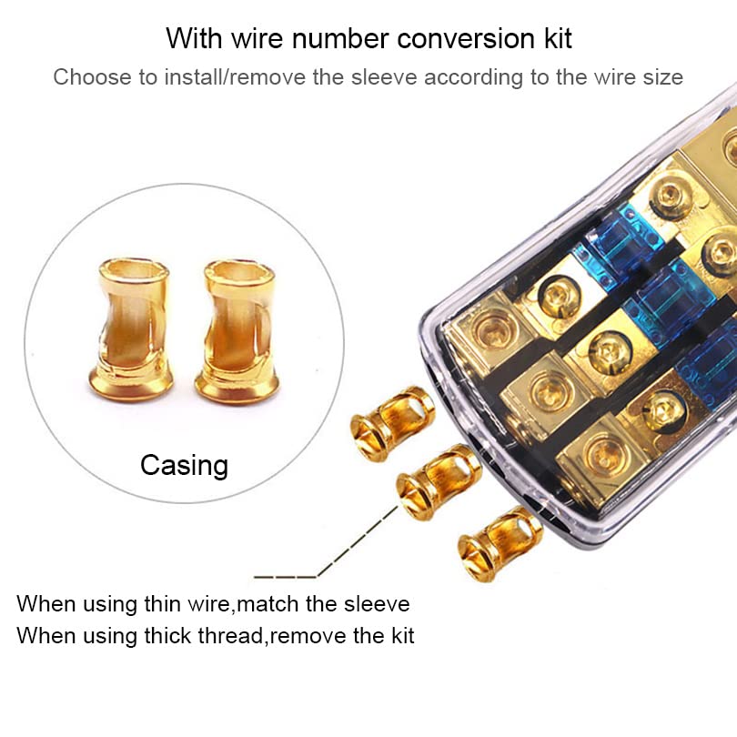 DriSentri 4 Way Fuse Holder HiFi Auto Fuse Distribution Block 60 Amp 12V Fusible Support 0 2 4 Gauge in 4/8 Gauge Out