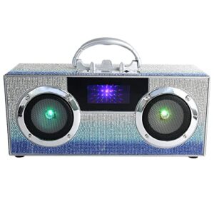 wireless express – mini boombox with led speakers – retro bluetooth speaker w/enhanced fm radio – perfect for home and outdoor (blue bling)