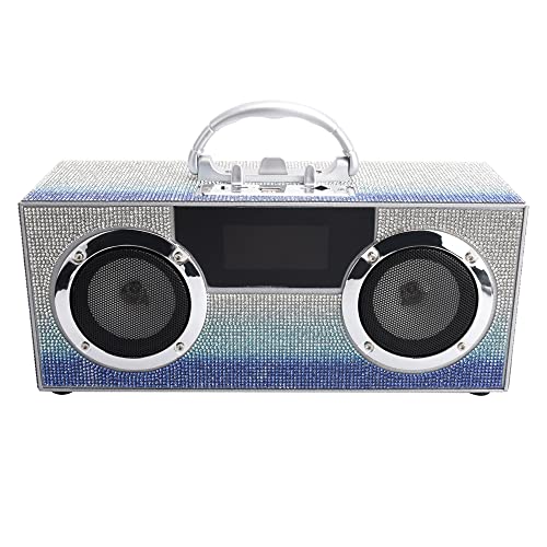 Wireless Express - Mini Boombox with LED Speakers – Retro Bluetooth Speaker w/Enhanced FM Radio - Perfect for Home and Outdoor (Blue Bling)