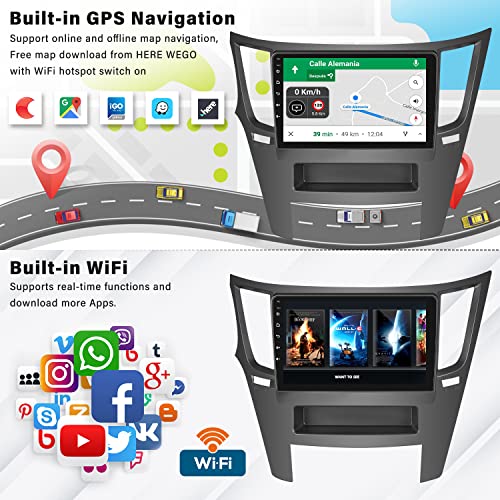 UNITOPSCI Android Car Stereo Radio for Subaru Outback Legacy 2010 2011 2012 2013 2014 Apple CarPlay Android Auto Bluetooth 9 Inch HD Touchscreen FM GPS Navigation WiFi HiFi USB with AHD Backup Camera