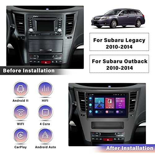 UNITOPSCI Android Car Stereo Radio for Subaru Outback Legacy 2010 2011 2012 2013 2014 Apple CarPlay Android Auto Bluetooth 9 Inch HD Touchscreen FM GPS Navigation WiFi HiFi USB with AHD Backup Camera