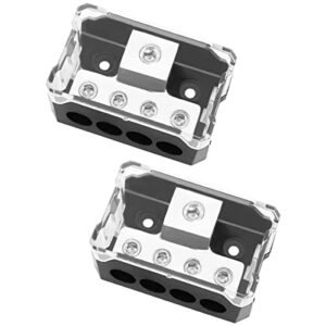 seamaka 2pcs 4 way power distribution block,0/2/4 awg gauge in 4/8/10 gauge out,amp distribution connecting block for car audio splitter o-072-2pcs