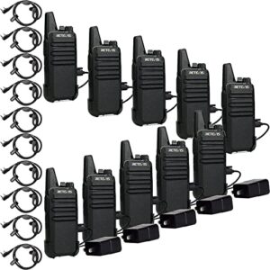 retevis rt22 two way radios (10 pack) with headset (10 pack) ，hands free long rang walkie talkies with six way multi gang charger bundle with 2 pin adjustable volume headset with mic