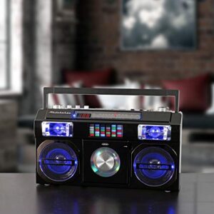 Studebaker SB2149B Master Blaster Bluetooth Boombox with 3 Way Power, AM/FM Radio, USB Port, CD Player with MP3 Playback, LED EQ and 10 Watts RMS Speaker in Black