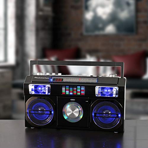 Studebaker SB2149B Master Blaster Bluetooth Boombox with 3 Way Power, AM/FM Radio, USB Port, CD Player with MP3 Playback, LED EQ and 10 Watts RMS Speaker in Black