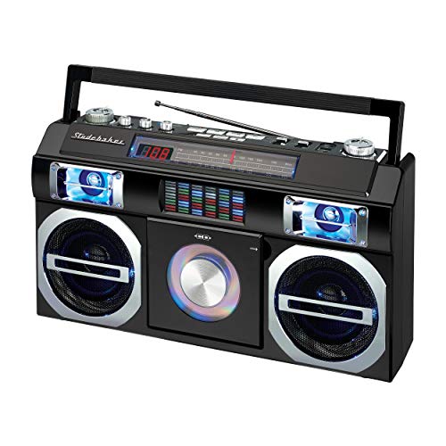 Studebaker SB2149B Master Blaster Bluetooth Boombox with 3 Way Power, AM/FM Radio, USB Port, CD Player with MP3 Playback, LED EQ and 10 Watts RMS Speaker in Black