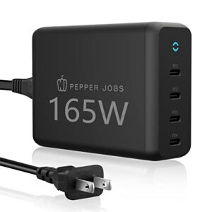 pepper jobs 165w usb-c 4-port pd gan charger usb-c pd desktop charger for macbook air charger for macbook pro 13/14/15/16 inch for ipad pro for iphone 13 pro max/13 pro/13/13 mini and all usb c device