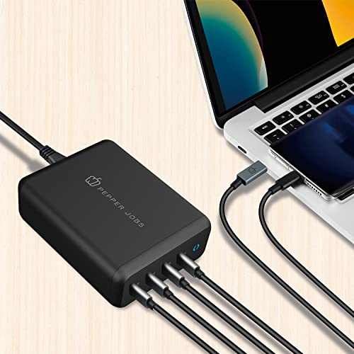 PEPPER JOBS 165W USB-C 4-Port PD GaN Charger USB-C PD Desktop Charger for MacBook Air Charger for MacBook Pro 13/14/15/16 Inch for iPad Pro for iPhone 13 Pro Max/13 Pro/13/13 Mini and All USB C Device