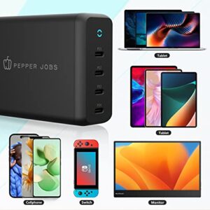 PEPPER JOBS 165W USB-C 4-Port PD GaN Charger USB-C PD Desktop Charger for MacBook Air Charger for MacBook Pro 13/14/15/16 Inch for iPad Pro for iPhone 13 Pro Max/13 Pro/13/13 Mini and All USB C Device