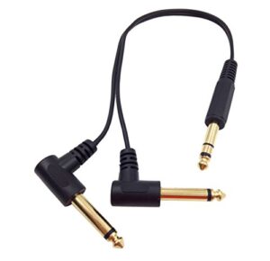 qaoquda 1 feet gold plated 6.35mm 1/4″ male trs stereo to dual 2 x 6.35mm 1/4″ male ts mono 90 degree right angle y splitter audio cable (635m/2m)
