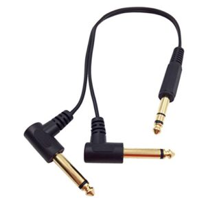 Qaoquda 1 Feet Gold Plated 6.35mm 1/4" Male TRS Stereo to Dual 2 x 6.35mm 1/4" Male TS Mono 90 Degree Right Angle Y Splitter Audio Cable (635M/2M)