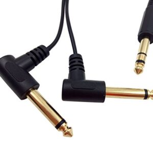 Qaoquda 1 Feet Gold Plated 6.35mm 1/4" Male TRS Stereo to Dual 2 x 6.35mm 1/4" Male TS Mono 90 Degree Right Angle Y Splitter Audio Cable (635M/2M)