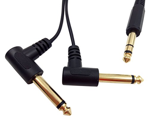 Qaoquda 1 Feet Gold Plated 6.35mm 1/4" Male TRS Stereo to Dual 2 x 6.35mm 1/4" Male TS Mono 90 Degree Right Angle Y Splitter Audio Cable (635M/2M)