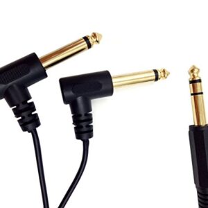 Qaoquda 1 Feet Gold Plated 6.35mm 1/4" Male TRS Stereo to Dual 2 x 6.35mm 1/4" Male TS Mono 90 Degree Right Angle Y Splitter Audio Cable (635M/2M)