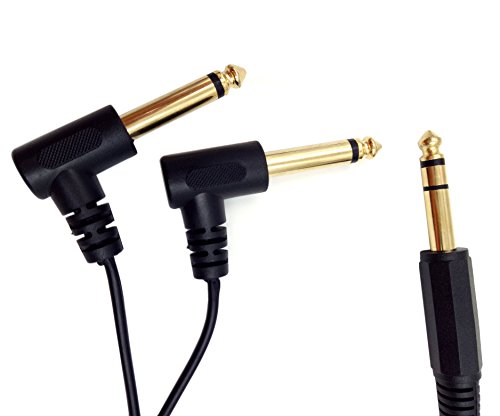 Qaoquda 1 Feet Gold Plated 6.35mm 1/4" Male TRS Stereo to Dual 2 x 6.35mm 1/4" Male TS Mono 90 Degree Right Angle Y Splitter Audio Cable (635M/2M)