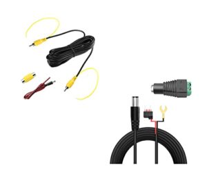 greenyi upgraded double-shielded rca video cable for monitor and backup rear view camera connection (19.69ft / 6m) + 20ft dc power extension cable