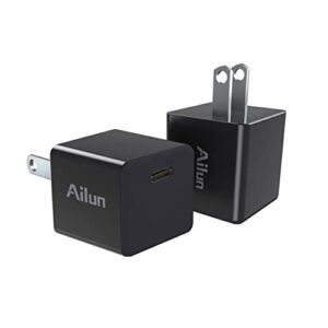 ailun 2pack 20w usb c power adapter,pd port thumb wall charger block fast charge compatible with iphone 14/14 pro/13/13 pro/12/12 pro/12 mini/11,galaxy,pixel 4/3,ipad pro (cable not included) black