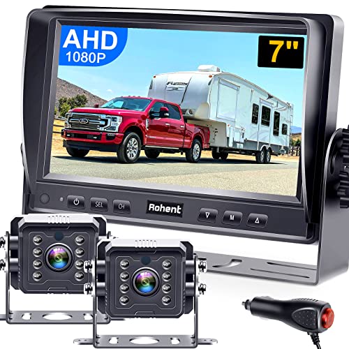 Rohent RV Backup Camera Upgraded HD 1080P Rear View Camera System 7'' Monitor 30 Mins Easy Installation Infrared Night Vision Waterproof for Truck Trailer 5th Wheel Camper R4