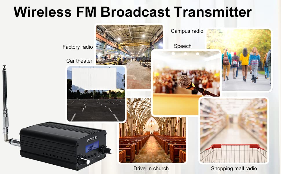 Retekess TR509 FM Transmitter for Church, FCC Certified FM Broadcast Transmitter, Long Range Stereo Mini Radio Station for Drive-in Movie, Church Parking Lot, Lights Fireworks Show