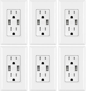 micmi usb outlet, high speed charger 4.2a charging capability, child proof safety receptacle 15 amp, tamper resistant wall socket plate included ul listed u24 (4.2a usb outlet 6pack)