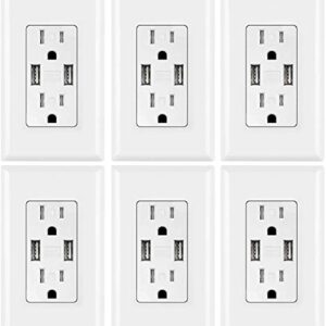 Micmi USB Outlet, High Speed Charger 4.2A Charging Capability, Child Proof Safety Receptacle 15 Amp, Tamper Resistant Wall Socket Plate Included UL Listed U24 (4.2A USB Outlet 6pack)