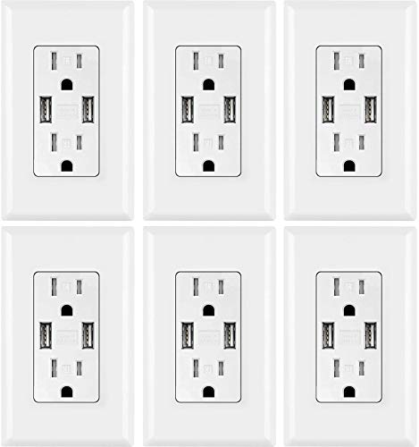 Micmi USB Outlet, High Speed Charger 4.2A Charging Capability, Child Proof Safety Receptacle 15 Amp, Tamper Resistant Wall Socket Plate Included UL Listed U24 (4.2A USB Outlet 6pack)