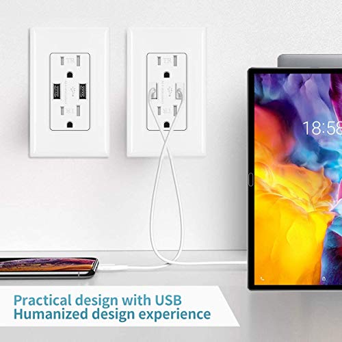 Micmi USB Outlet, High Speed Charger 4.2A Charging Capability, Child Proof Safety Receptacle 15 Amp, Tamper Resistant Wall Socket Plate Included UL Listed U24 (4.2A USB Outlet 6pack)