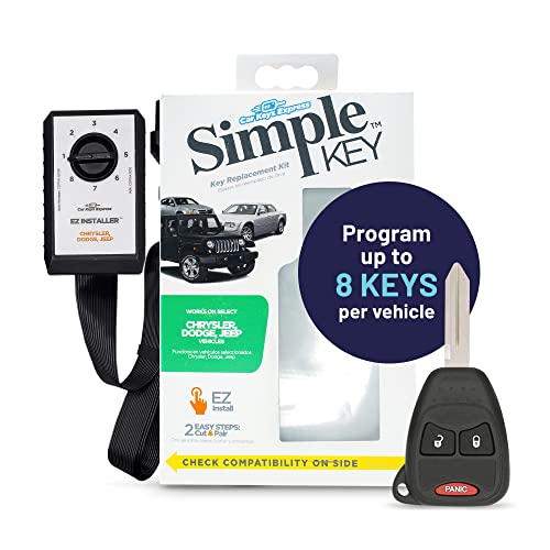 Simple Key Kit, Car Key with Fob and EZ Installer, Key Programming Tool Compatible with Chrysler, Dodge, Jeep, Key Programmer and a Key with 3-Button Remote Keypad (Lock, Unlock, Panic)