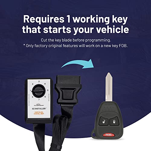 Simple Key Kit, Car Key with Fob and EZ Installer, Key Programming Tool Compatible with Chrysler, Dodge, Jeep, Key Programmer and a Key with 3-Button Remote Keypad (Lock, Unlock, Panic)