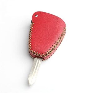 WFMJ Leather for 2006 2007 Jeep Grand Cherokee Dodge Chrysler Magnum Durango Charger 300 Remote 4 Buttons Key Case Holder Cover Fob Chain (Red)