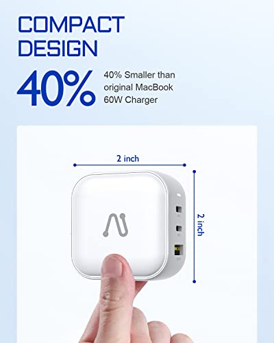 USB C Wall Charger, Aergiatech 65W PD3.0 GaN PPS QC3.0 Type C Fast Charging Power Adapter Foldable 3Port Charger Block for iPhone, for MacBook Pro, for iPad Pro, Switch, Galaxy S22/ S21/S20 White