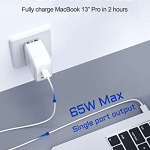 USB C Wall Charger, Aergiatech 65W PD3.0 GaN PPS QC3.0 Type C Fast Charging Power Adapter Foldable 3Port Charger Block for iPhone, for MacBook Pro, for iPad Pro, Switch, Galaxy S22/ S21/S20 White