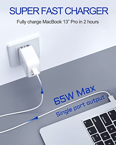 USB C Wall Charger, Aergiatech 65W PD3.0 GaN PPS QC3.0 Type C Fast Charging Power Adapter Foldable 3Port Charger Block for iPhone, for MacBook Pro, for iPad Pro, Switch, Galaxy S22/ S21/S20 White